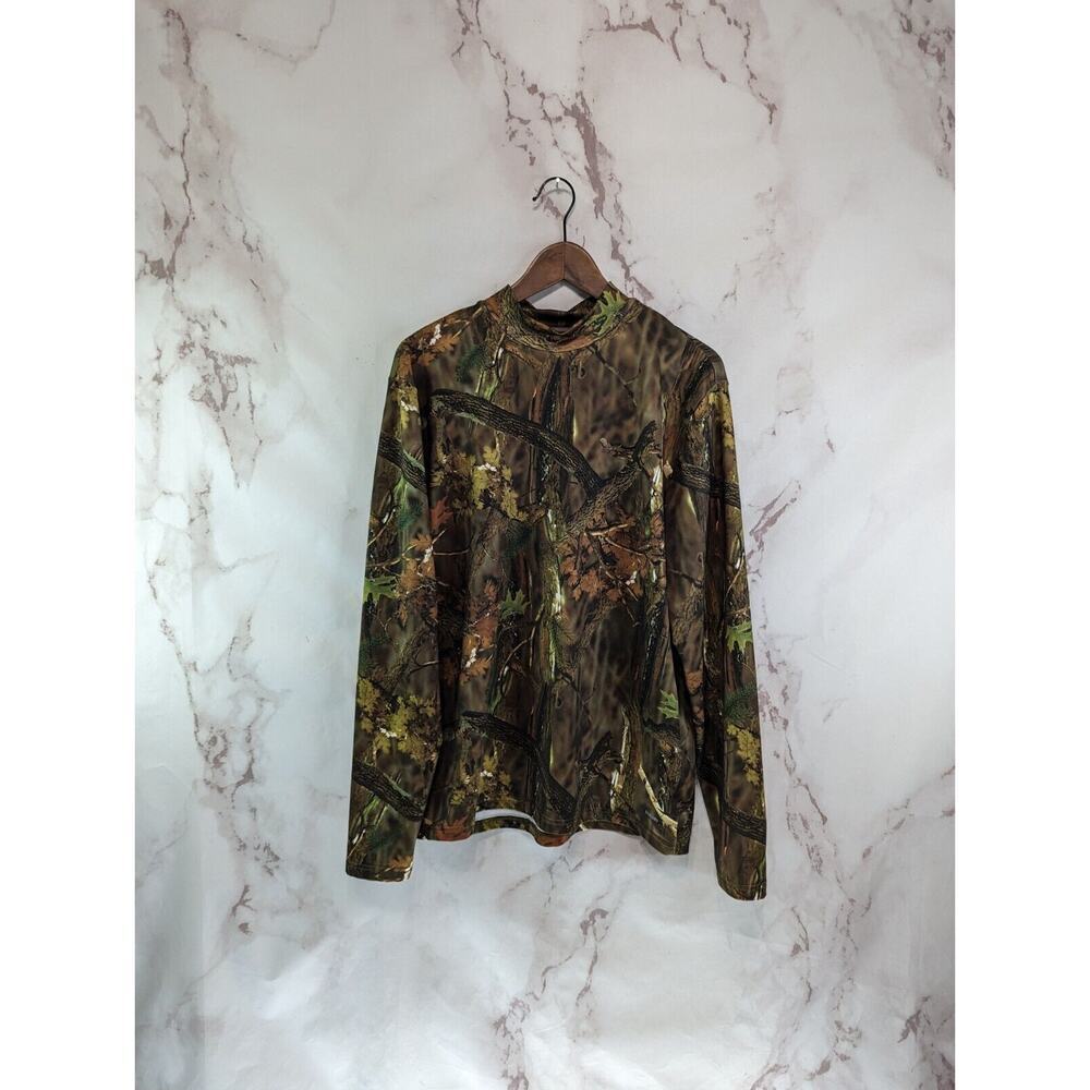 Champion Shirt Mens Large Camo Long Sleeve Thermal Woodland Duo Dry Mock Neck